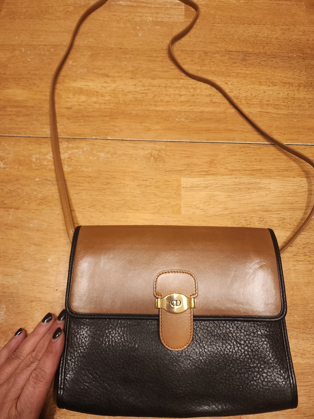 vintage two-tone brown and black leather Christian Dior crossbody/shoulder bag